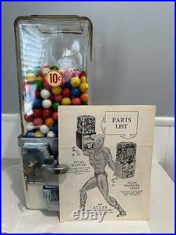 1950's Atlas Master Glass Dome 10 C Gumball Machine With Key & 1950 Price List