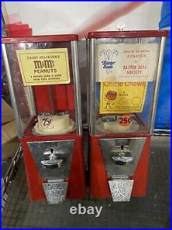 2 OAK Vista Candy Peanut Gumball machine USA 25 cent vend Lock & Key FREE SH