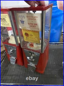 2 OAK Vista Candy Peanut Gumball machine USA 25 cent vend Lock & Key FREE SH