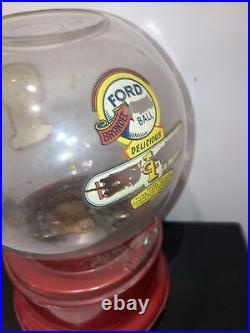 Antique Red Ford Penny 1 Cent Gumball Machine. Rare Advertising Candy