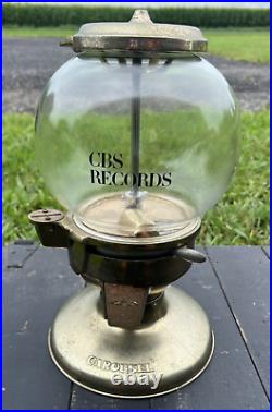 Carousel Gumball Machine CBS RECORDS 14 Tall Glass Globe & Lock 5¢ Works