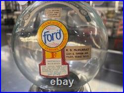 FORD Chrome 1 CENT FORD GUMBALL MACHINE Vintage Old Store Gum with Glass Globe