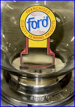 Ford Gum Logo 1C One Cent Penny Gum Gumball Machine Glass Globe SS Metal Chute
