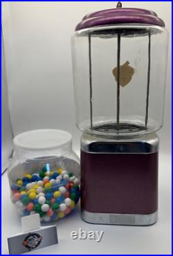 Original with key Vintage 1 cent Acorn Gumball glass globe Purple vending machine