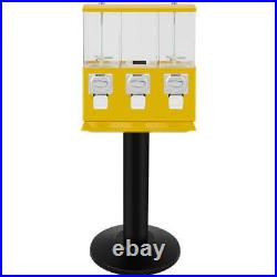 Triple Gumball Bank Candy Ball Vending Machine 350pcs gums 45Lbs Capacity Yellow