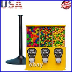 Triple Vending Machine Coin Operated Candy & Gumball Dispenser WithStand Yellow