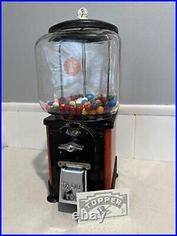 Victor Topper 1 Cent Penny Gumball Vending Machine Square Glass Globe 50s