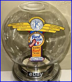 Vintage FORD 1C Penny Gum Gumball Machine AKRON, NY Chrome SS Kiwanis Wings Logo