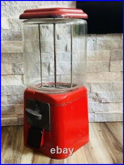 Vintage OAK Mfg Acorn Gumball Machine 1 Cent Penny Round Glass Globe Red No Key