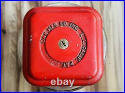 Vintage OAK Mfg Acorn Gumball Machine 1 Cent Penny Round Glass Globe Red No Key